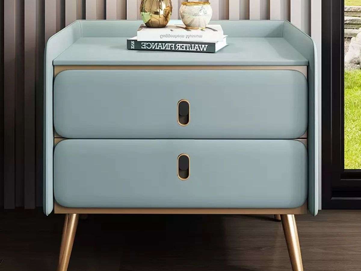 2-DRAWER SMART NIGHTSTAND – Upholstered MDF, Fingerprint Lock, Wireless Charger & Bluetooth Speaker