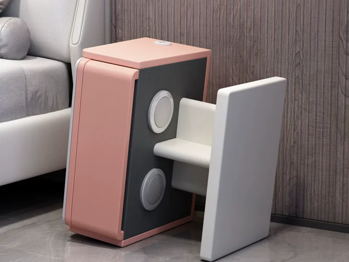 WOOD BEDSTAND – Smart Nightstand with Wireless Charger, Bluetooth Speaker & Fingerprint Lock