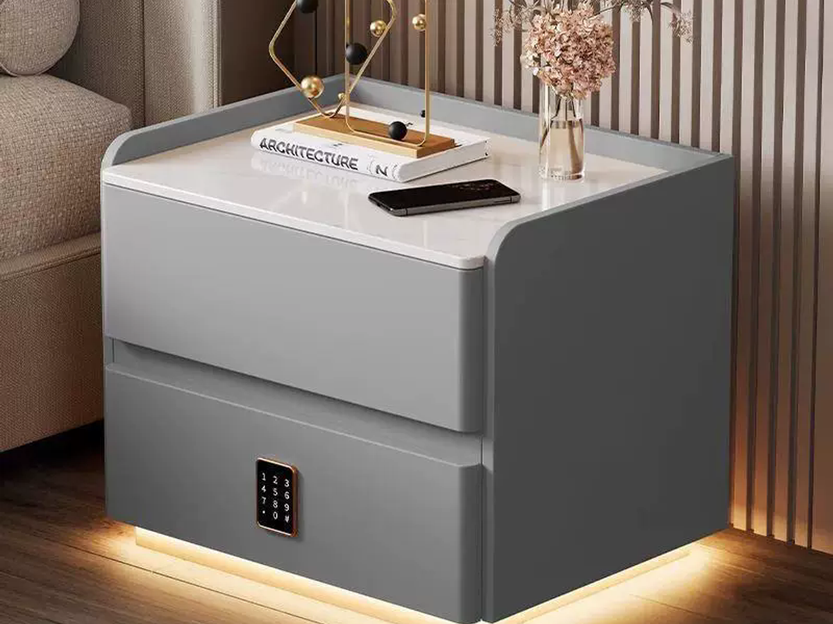 Solid Wood Smart Nightstand with Drawer, USB, Wireless Charging & LED Light