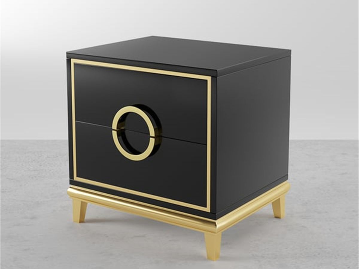 Gold Trim Nightstand | Modern Bedside Table with Stainless Steel Hardware