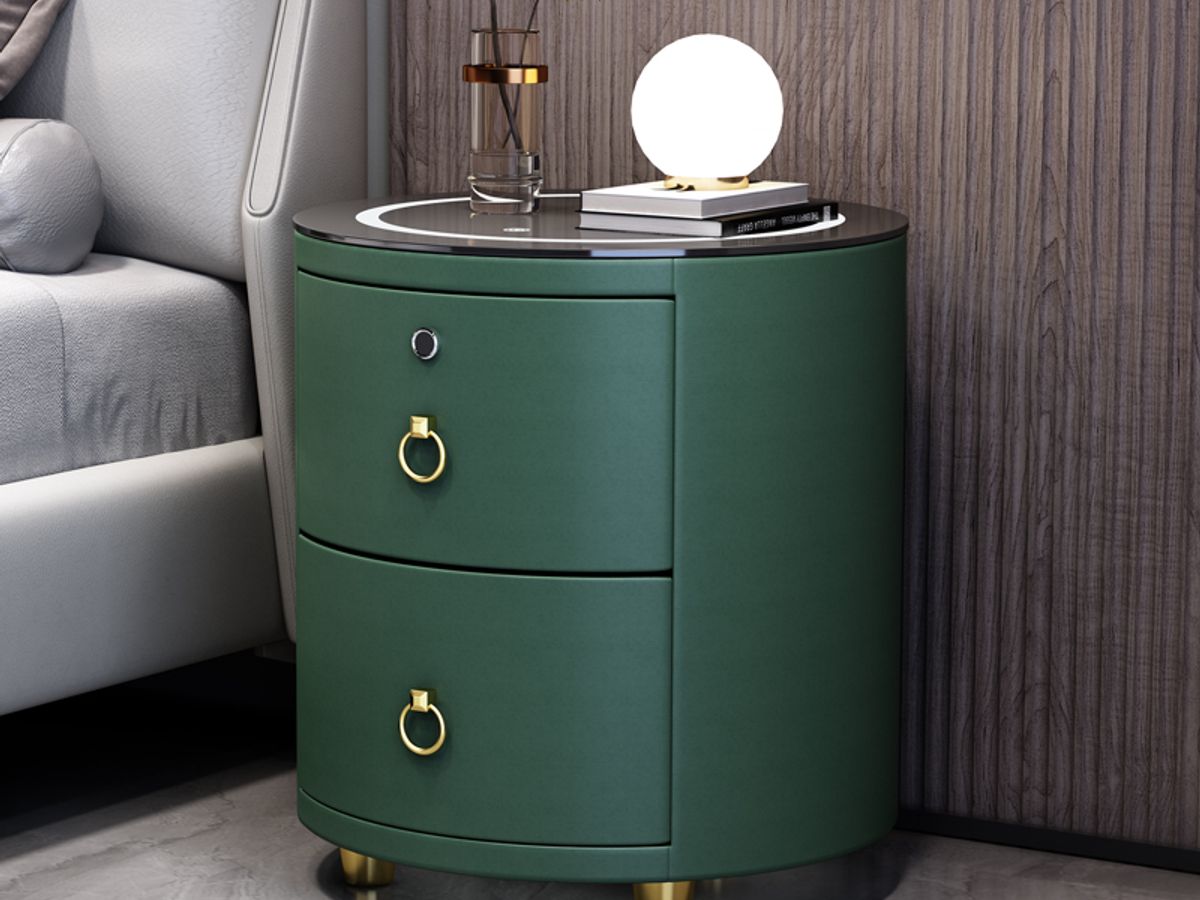 ROUND SMART NIGHTSTAND – 360° Style with Wireless Charger, Bluetooth Speaker & Fingerprint Lock