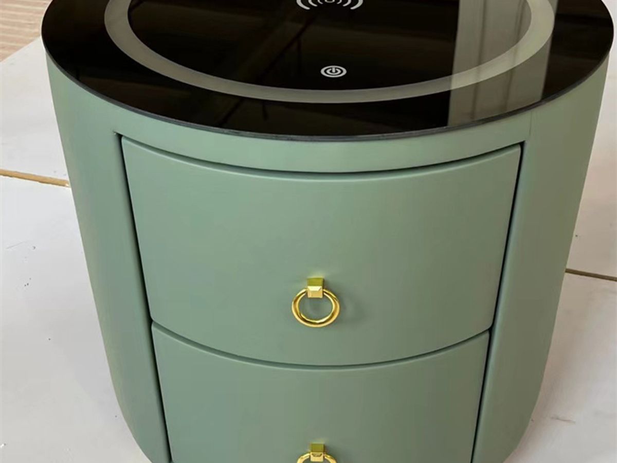 ROUND SMART NIGHTSTAND – 360° Style with Wireless Charger, Bluetooth Speaker & Fingerprint Lock
