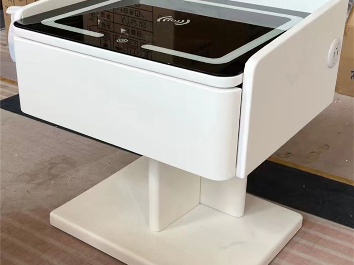 WOOD BEDSTAND – Smart Nightstand with Wireless Charger, Bluetooth Speaker & Fingerprint Lock