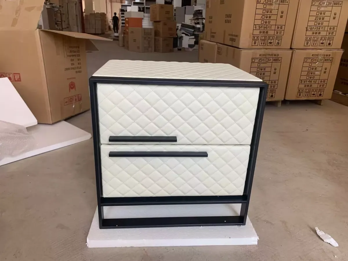 High Gloss Lacquer 2-Drawer Nightstand | Solid Wood Frame with Stainless Steel Legs
