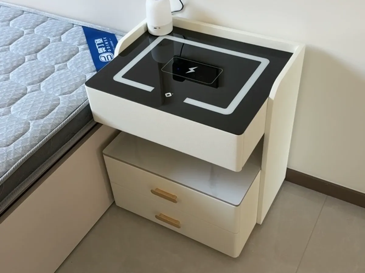 Smart Bedside Table with Safe & Wireless Charging | Solid Wood Nightstand Manufacturer