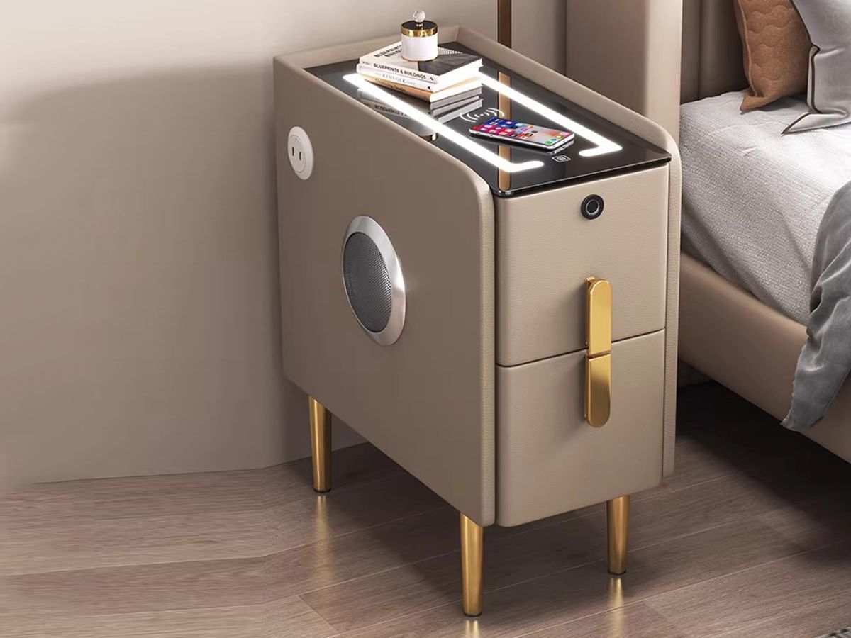 Modern Bedside Table with LED Light and Charging Station