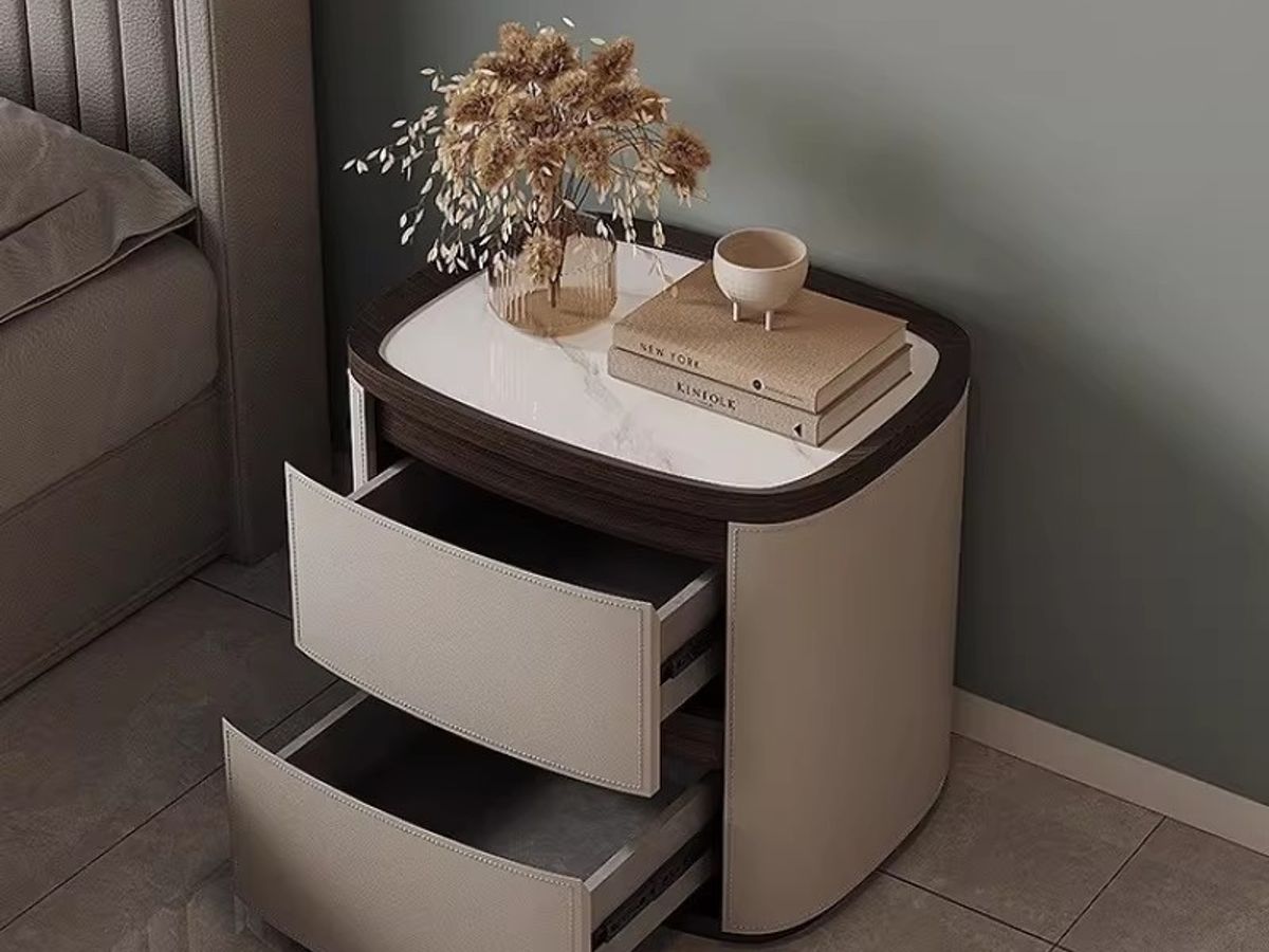 2-Drawer Leather Nightstand	Modern Bedside Table with Stone Top