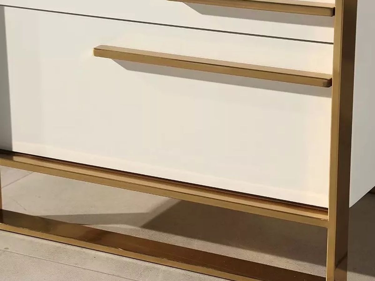 High Gloss Lacquer 2-Drawer Nightstand | Solid Wood Frame with Stainless Steel Legs