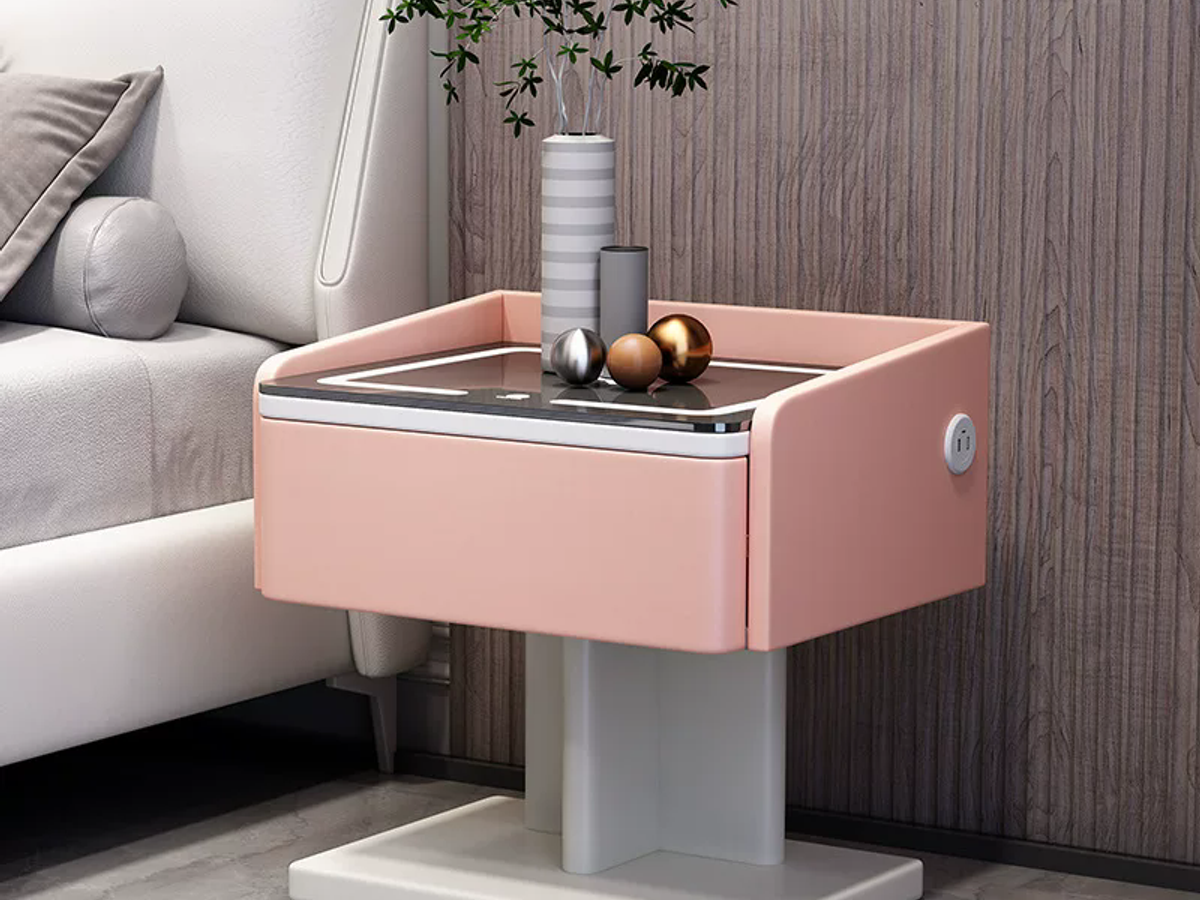 WOOD BEDSTAND – Smart Nightstand with Wireless Charger, Bluetooth Speaker & Fingerprint Lock