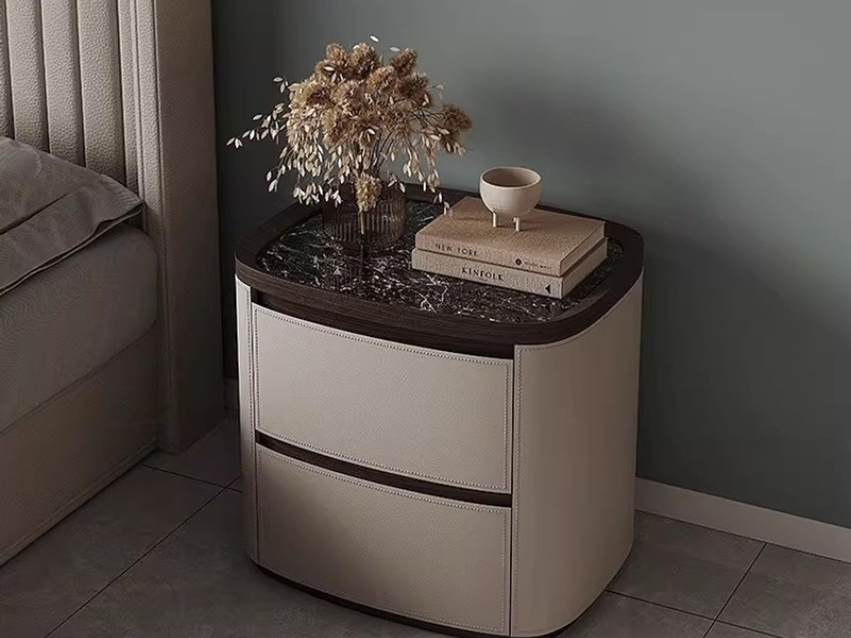 2-Drawer Leather Nightstand	Modern Bedside Table with Stone Top