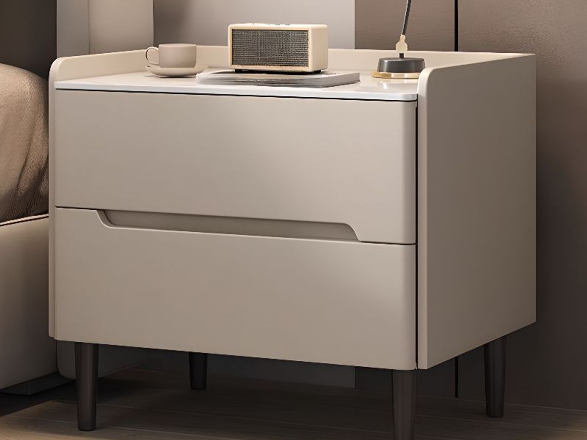 Gold Leg Nightstand with Sintered Stone Top | Luxury Bedside Table