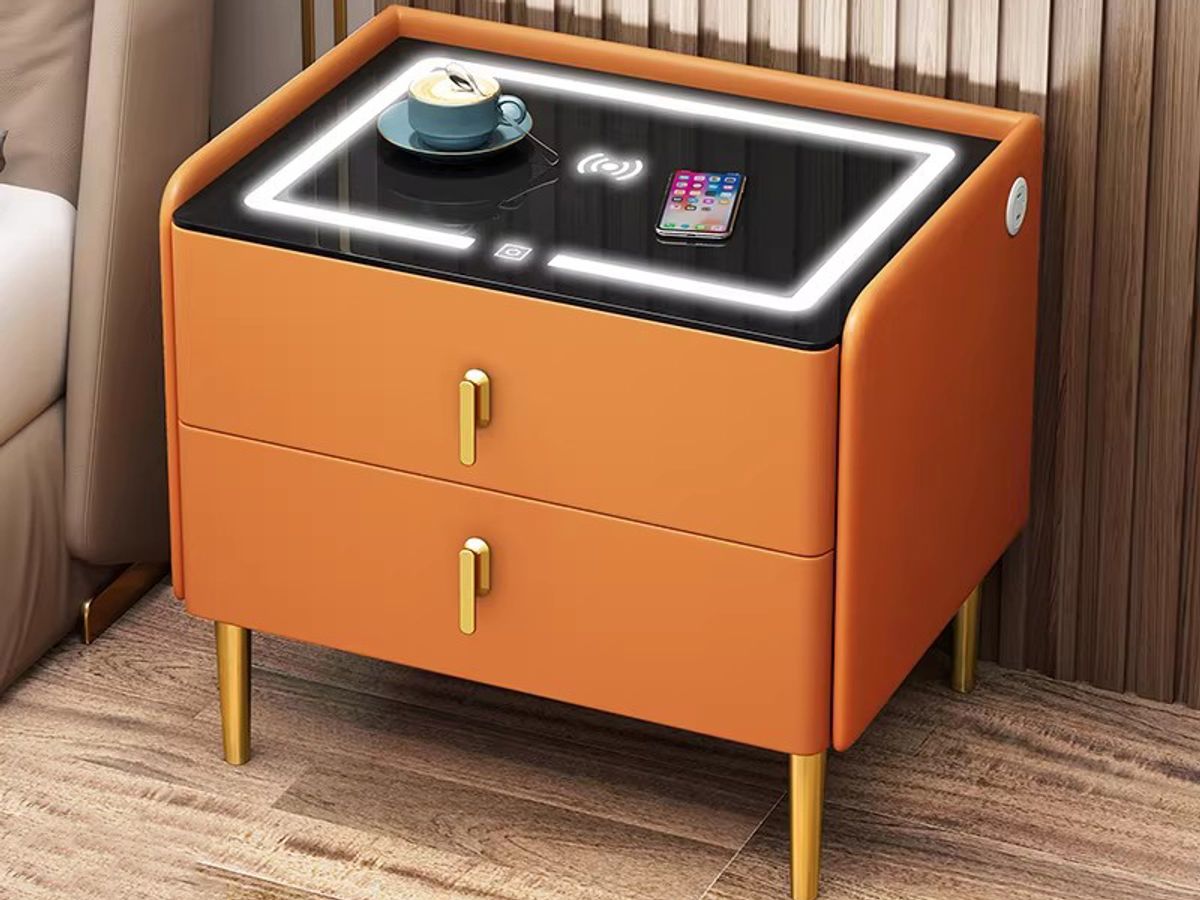 Solid Wood USB Bedside Table with Simple Modern Design