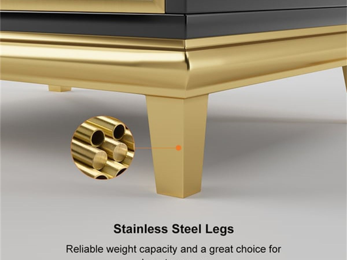 Gold Trim Nightstand | Modern Bedside Table with Stainless Steel Hardware