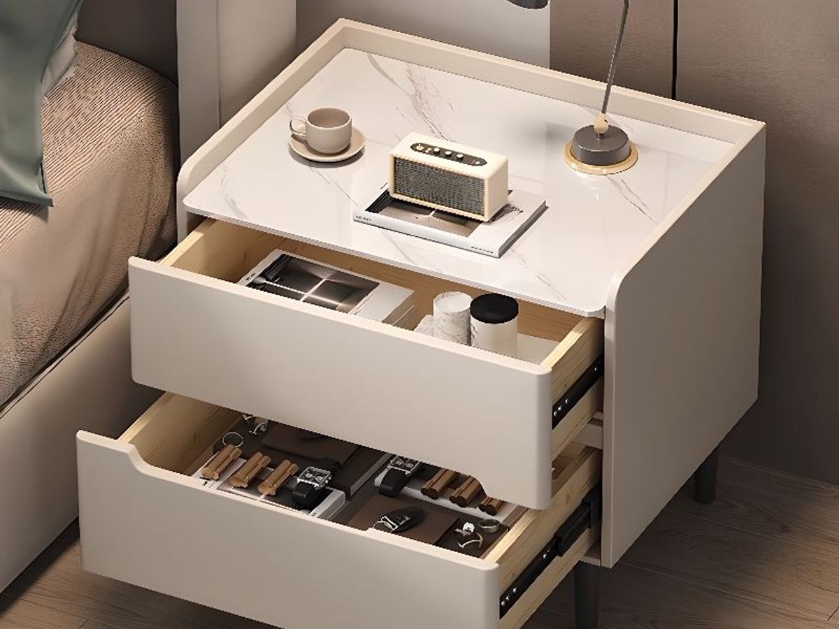 Gold Leg Nightstand with Sintered Stone Top | Luxury Bedside Table