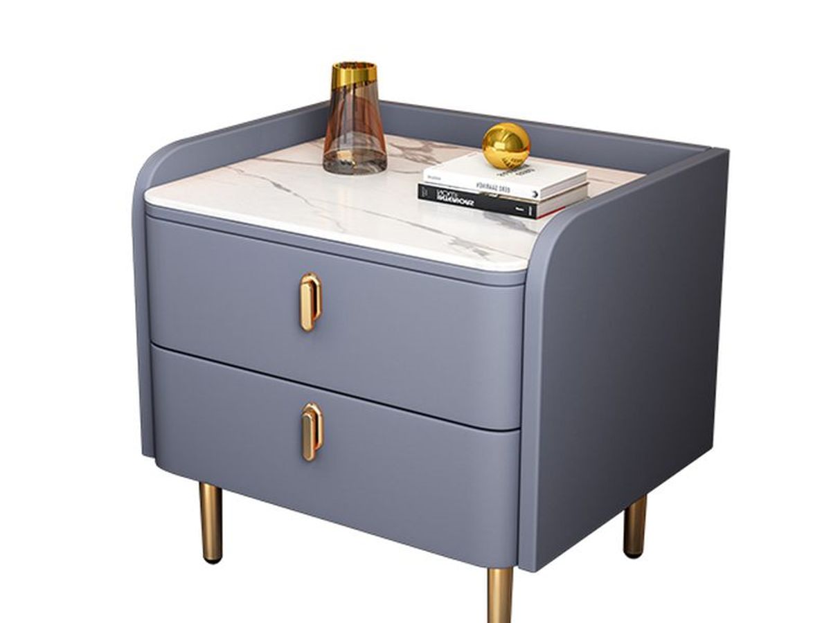 PU Leather 2-Drawer Nightstand with Gold Metal Legs | Factory Direct