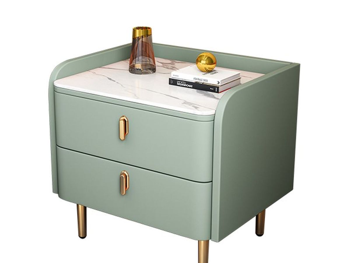 PU Leather 2-Drawer Nightstand with Gold Metal Legs | Factory Direct