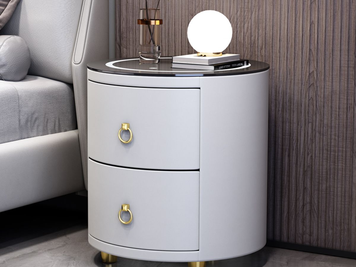 ROUND SMART NIGHTSTAND – 360° Style with Wireless Charger, Bluetooth Speaker & Fingerprint Lock