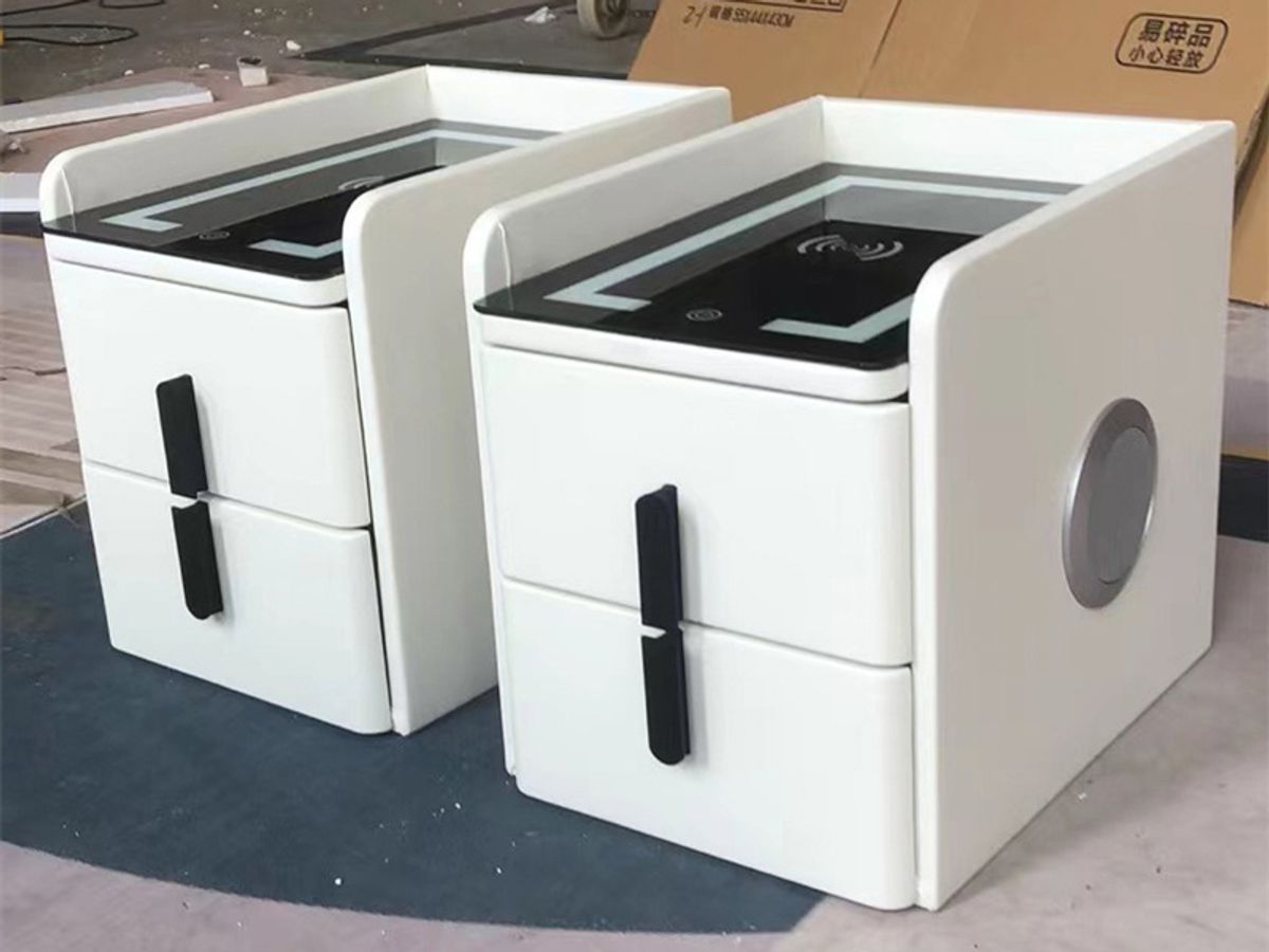 Modern Bedside Table with LED Light and Charging Station