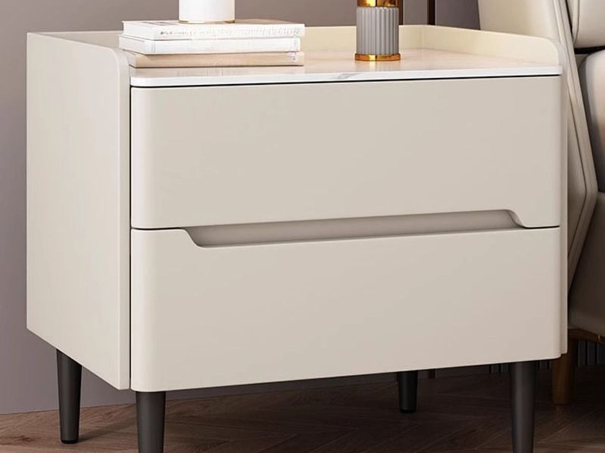Gold Leg Nightstand with Sintered Stone Top | Luxury Bedside Table