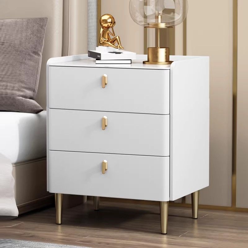 Modern 3-Drawer Bedside Table with Gold Legs | Leather Finish