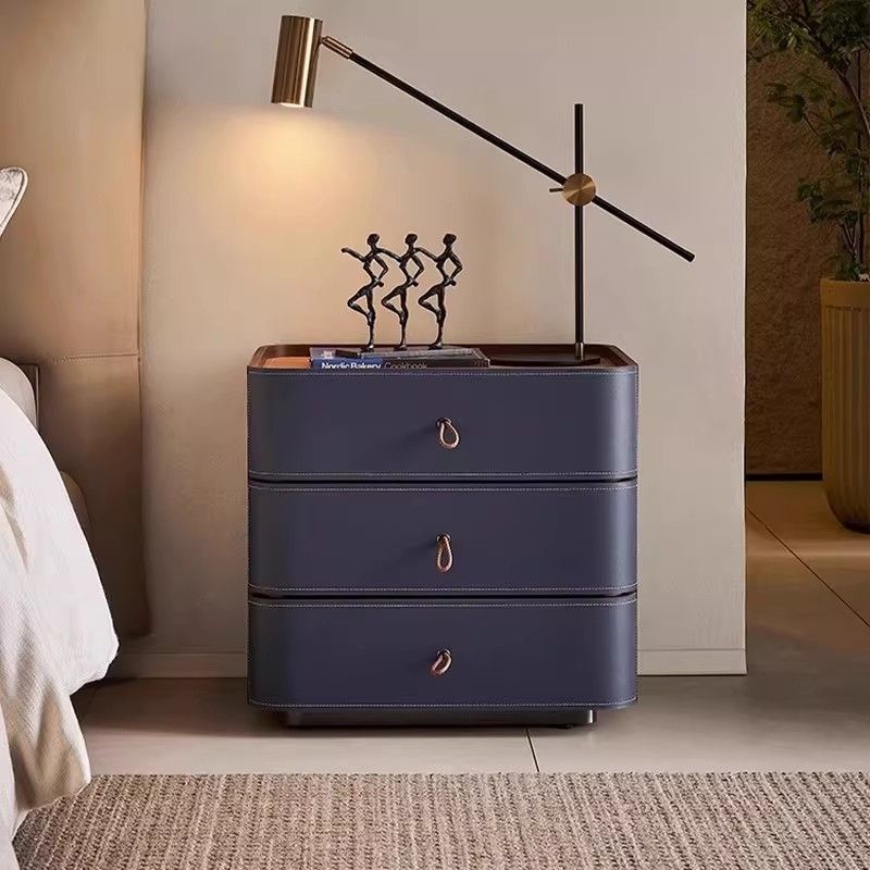 Premium Saddle Leather 2-Drawer Nightstand with Sintered Stone Top