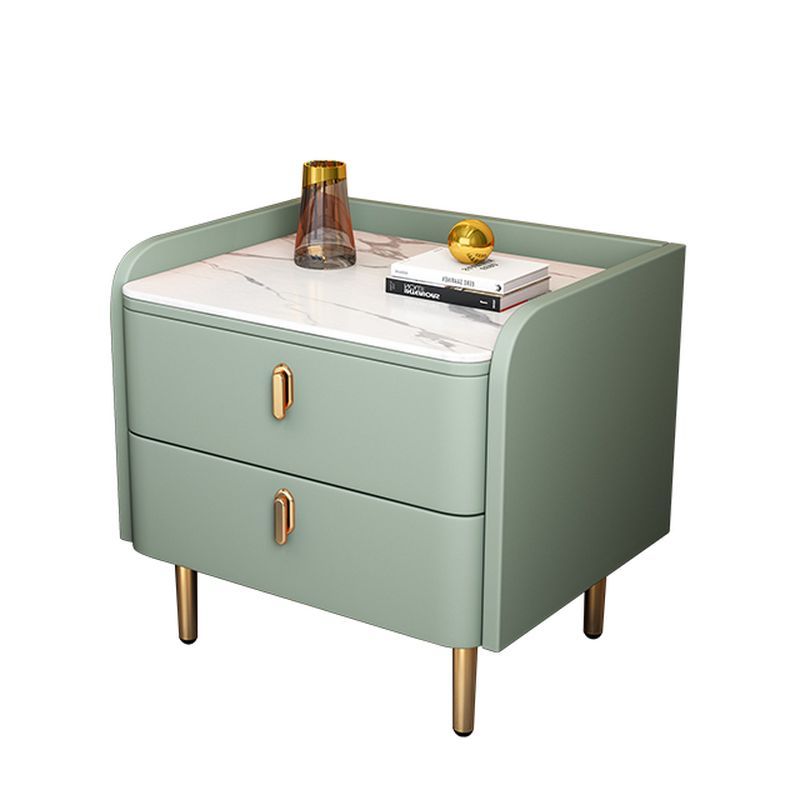 PU Leather 2-Drawer Nightstand with Gold Metal Legs | Factory Direct