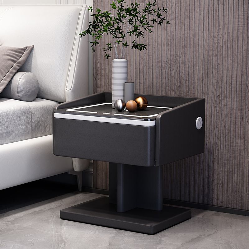 WOOD BEDSTAND – Smart Nightstand with Wireless Charger, Bluetooth Speaker & Fingerprint Lock