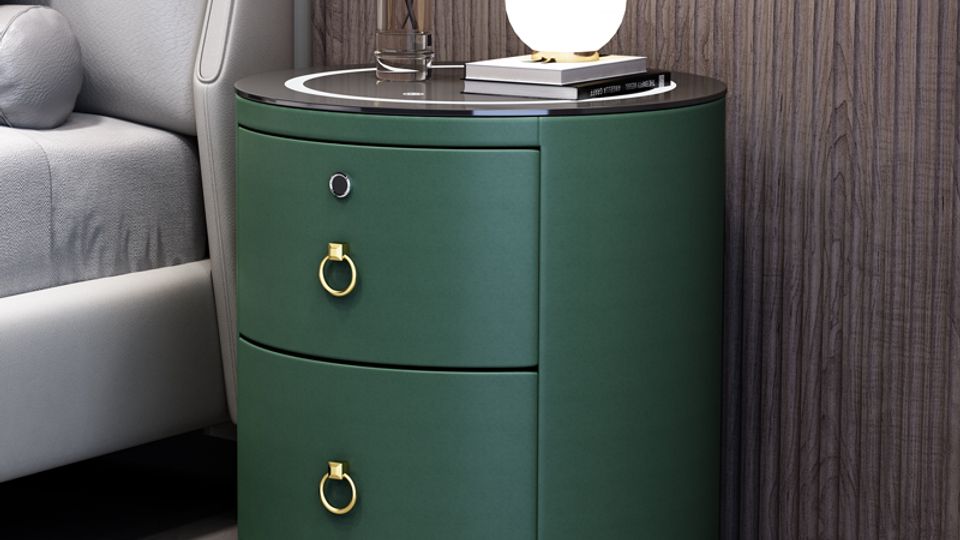 ROUND SMART NIGHTSTAND – 360° Style with Wireless Charger, Bluetooth Speaker & Fingerprint Lock