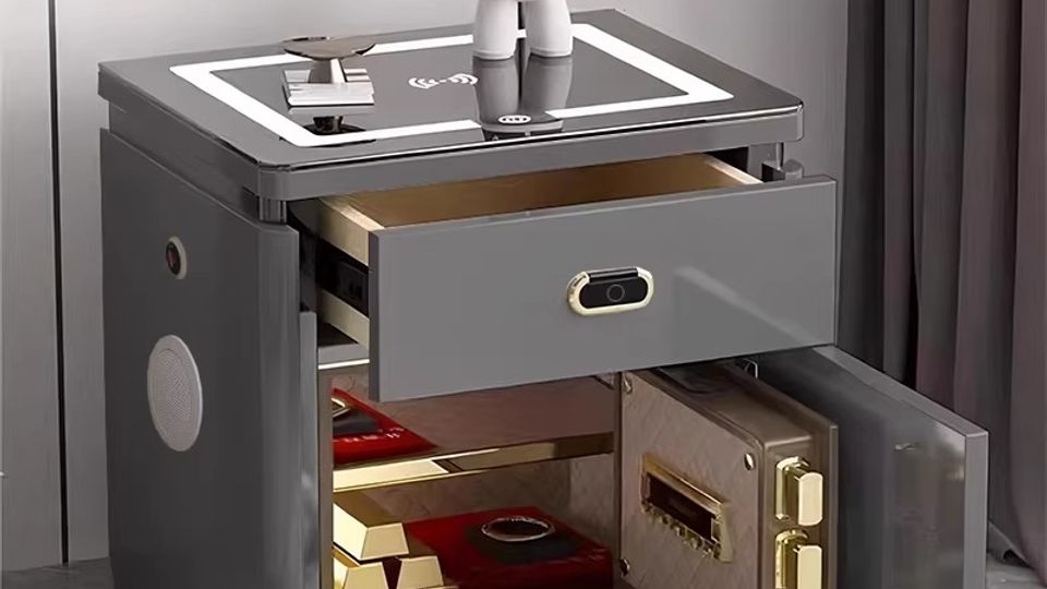 Luxury Faux Leather Nightstand with Glass Top | Modern Bedside Table