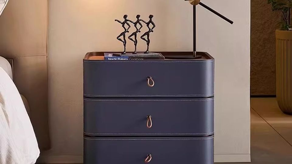 Premium Saddle Leather 2-Drawer Nightstand with Sintered Stone Top