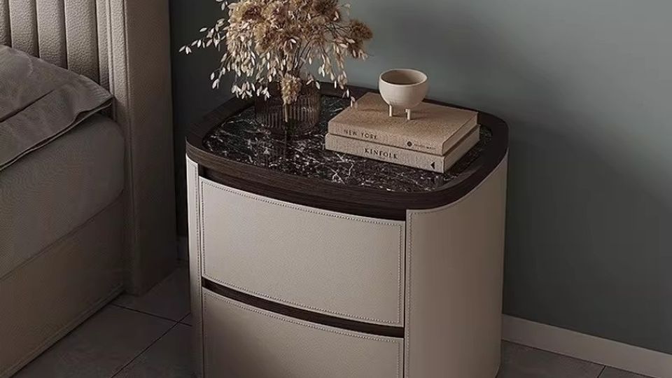 2-Drawer Leather Nightstand	Modern Bedside Table with Stone Top
