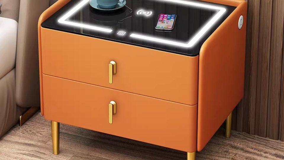 Solid Wood USB Bedside Table with Simple Modern Design