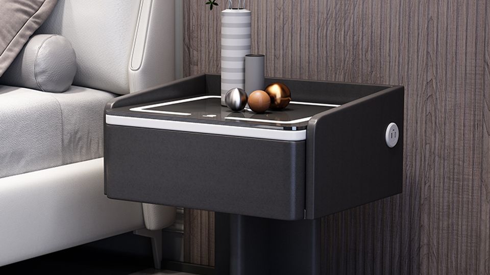 WOOD BEDSTAND – Smart Nightstand with Wireless Charger, Bluetooth Speaker & Fingerprint Lock